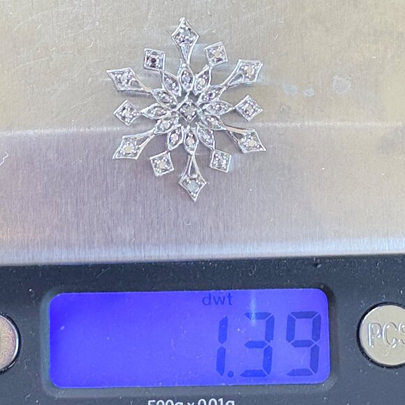 VTG Sterling Silver 925 Illusion Stone Snowflake Pendant Size 0.75" Length - Picture 10 of 10